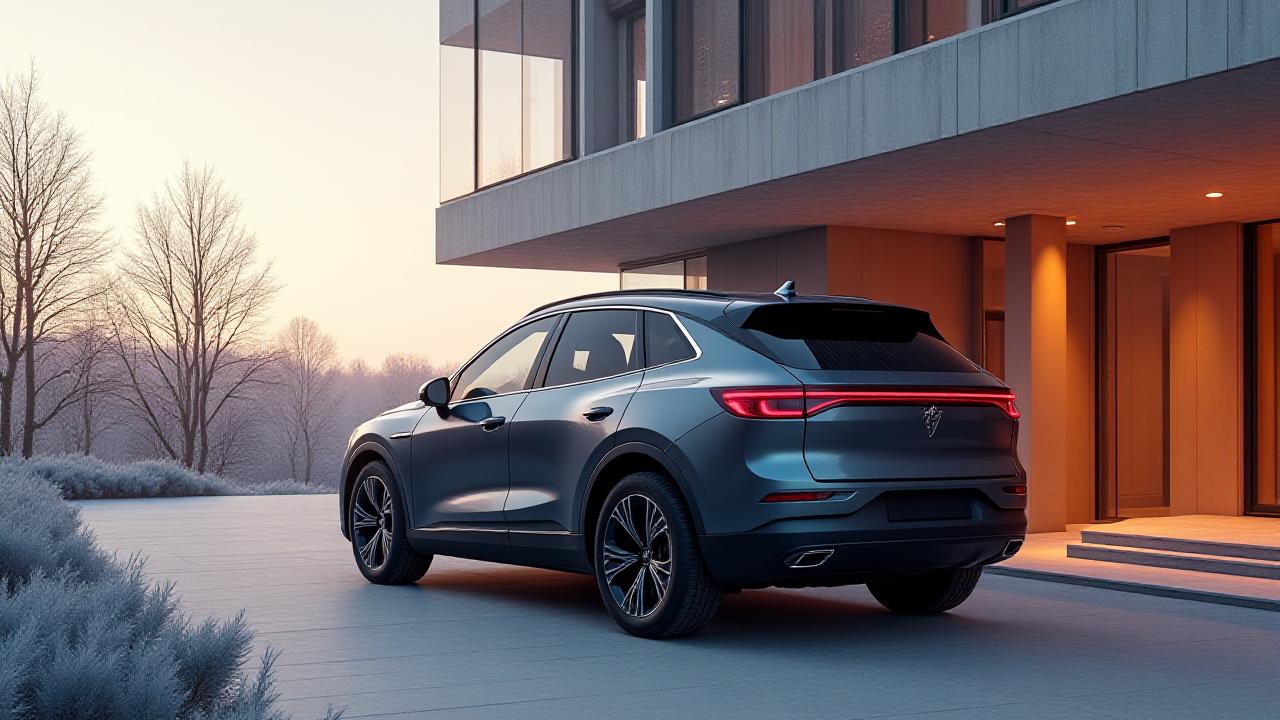 Moderne bil parkert foran tidsriktig arkitektur i Oslo