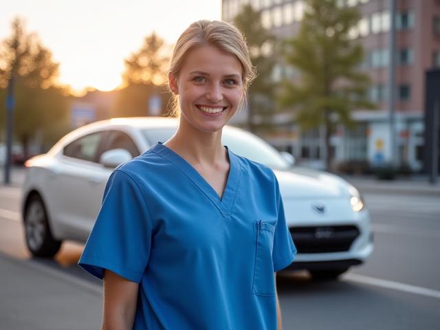 Helsepersonell som mottar bilservice