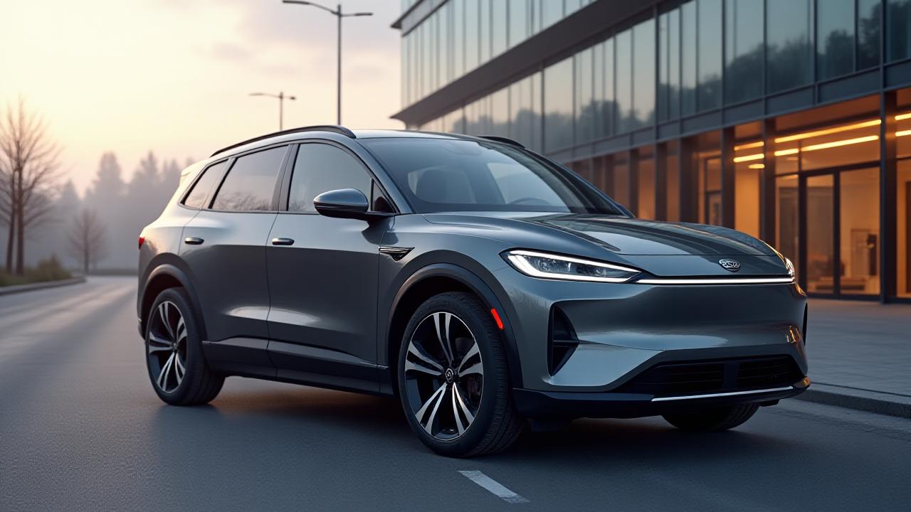 En elegant moderne SUV parkert foran moderne arkitektur i Oslo