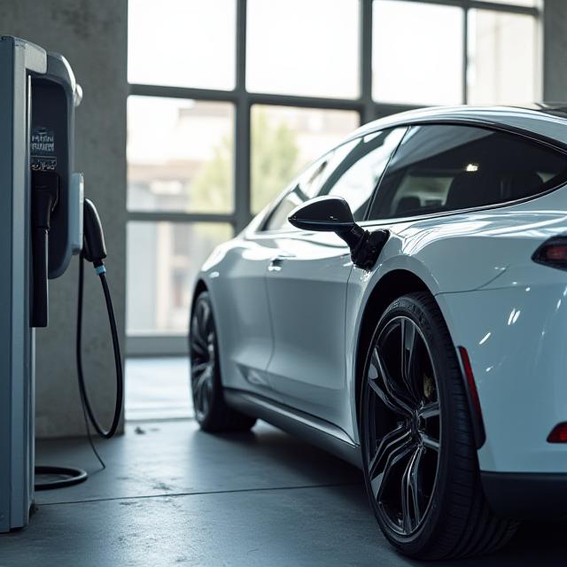 Elbil som lader ved German Bunker i Oslo